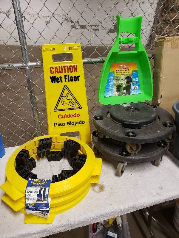 lot 10848 image: Yard Scoops, Trash can Rollers. Bucket Holders