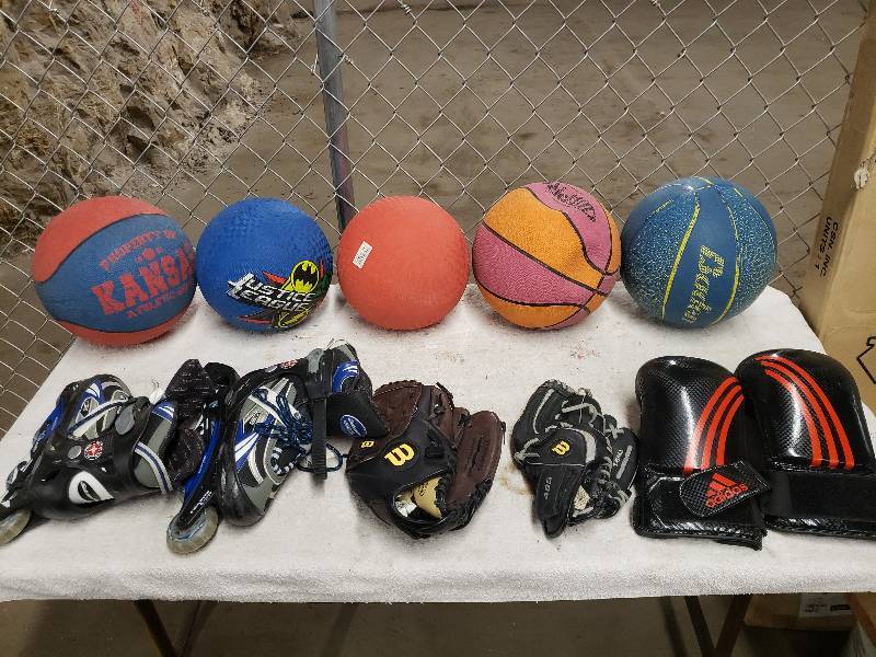 lot 10860 image: Basketballs. Baseball Gloves, Footballs, and More
