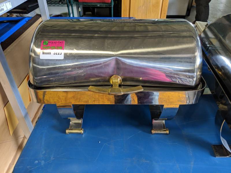 lot 3223 image: Rolltop Stainless And Brass Hot Server