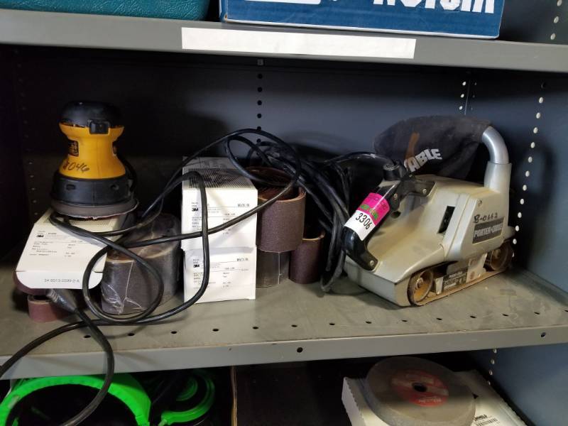 lot 3306 image: Porter Cable 3in Belt Sander Model 360, Dewalt Orbital Sander