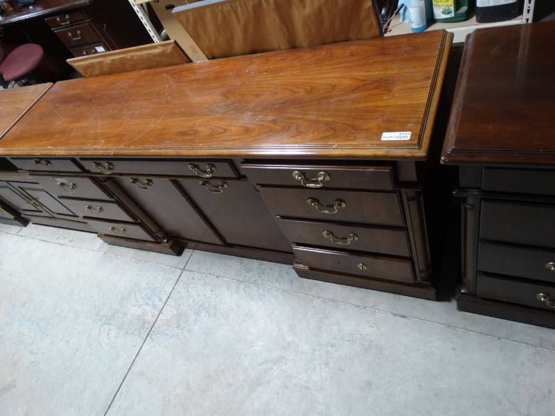 lot 6114 image: solid wood credenza with keys, heavy bring help.