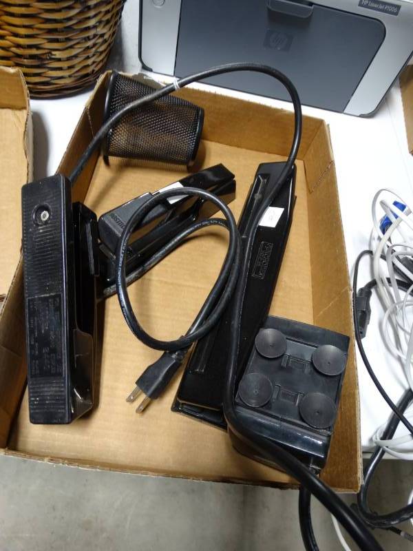 lot 6134 image: Lot of cords, whole puncher and staplers.