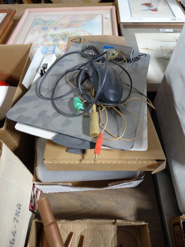 lot 6200 image: Plastic containers, keyboard, clip boards and more.