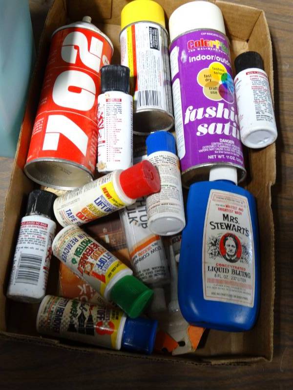 lot 6217 image: Spray paint, liquid bluing, lift off ink remover, stain remover and more.
