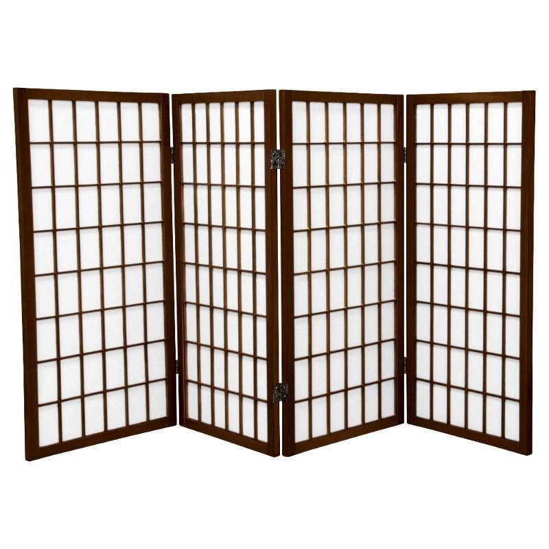 lot 5541 image: Oriental Furniture Four Panel Window Pane Shoji Screen in Walnut