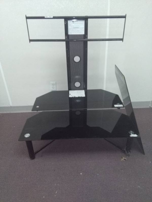 lot 2339 image: Freestanding TV Stand attached to Double Shelved Entertainment Stand  Extra Piece of Glass