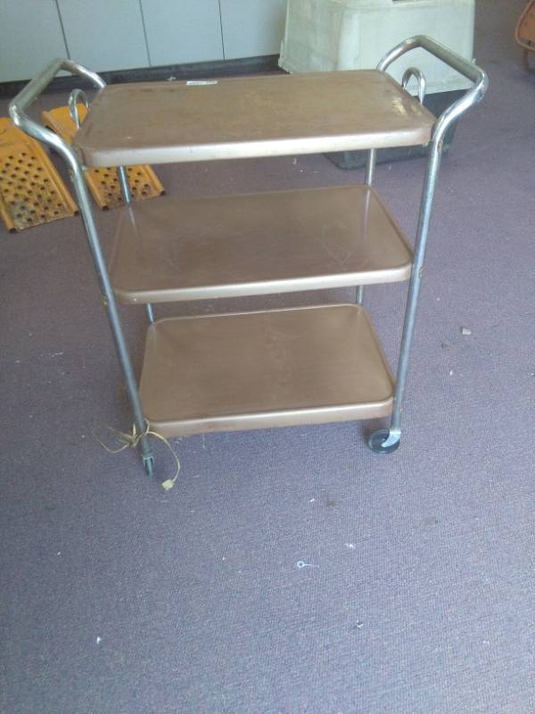 lot 2343 image: Metal Rolling Cart with Electric Plug and Removable Top Tray
