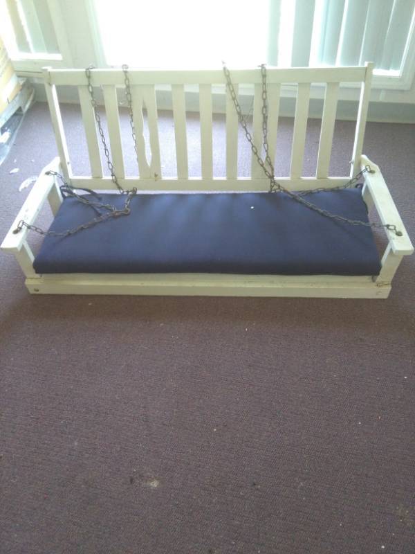 lot 2348 image: Wood Porch Swing with Cushion