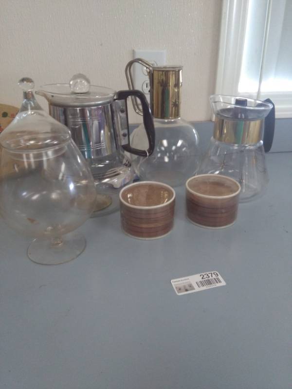 lot 2379 image: Vintage Glass Coffee Pots and MORE