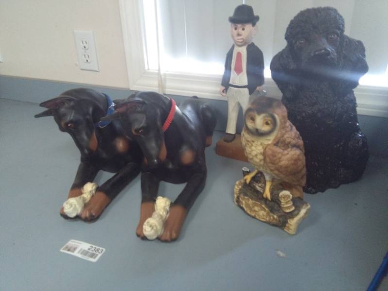 lot 2383 image: Dogs, Owl, Wooden Man Figurines Lot
