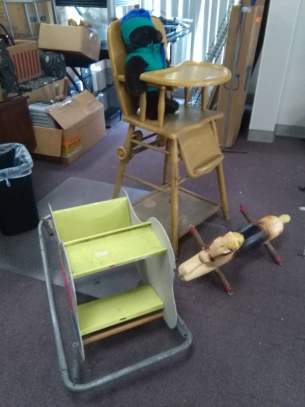 lot 2208 image: Vintage Baby Child Convertible High Chair and Tugboat Rocker