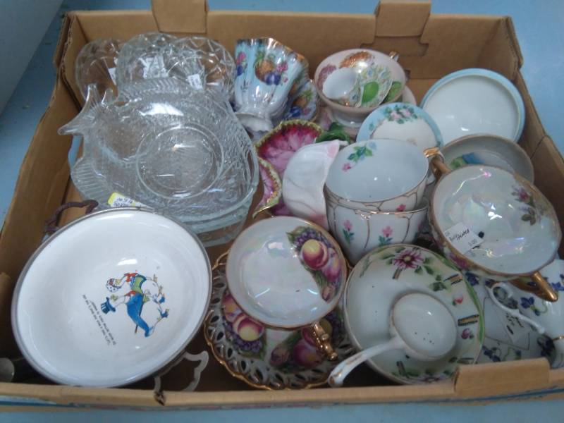 lot 2206 image: Cups and Saucers, Vintage Baby Warming Bowl, Fish Plates Lot