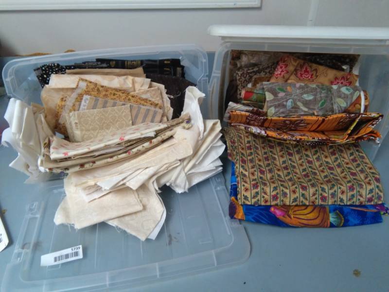 lot 5739 image: Multicolor, Beige, Tan Quilting Fabrics in 2 Totes