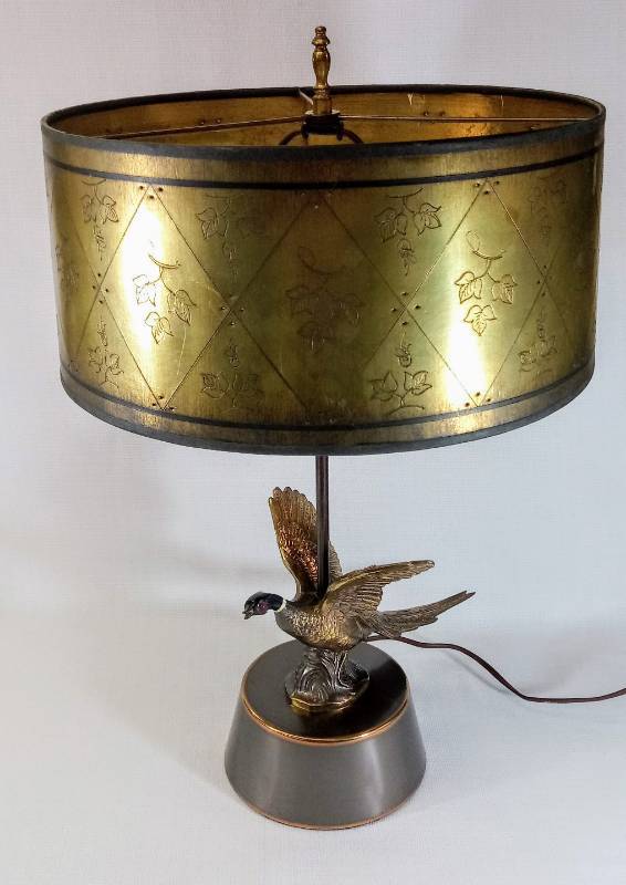 lot 1800 image: Mid-Century  Bronze or Metal Flying Pheasant Lamp