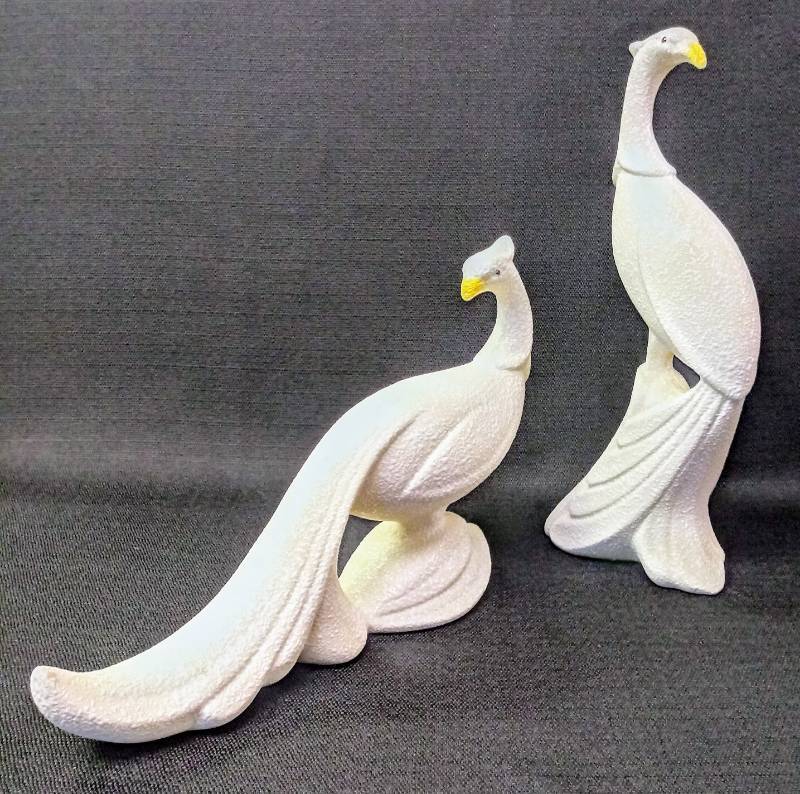 lot 1801 image: Ceramic Birds  Art Pottery, White Peacocks wTextured Glazed