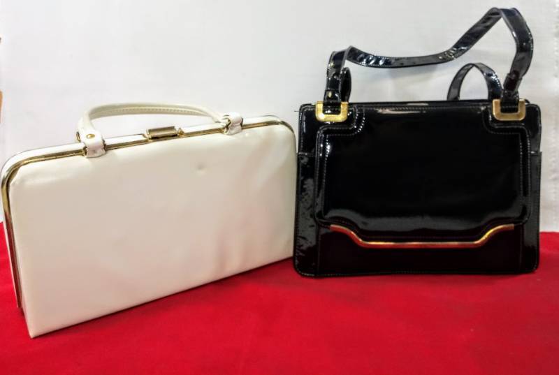 lot 1856 image: 2 Vintage Purses-  Black- White-  Classic Style