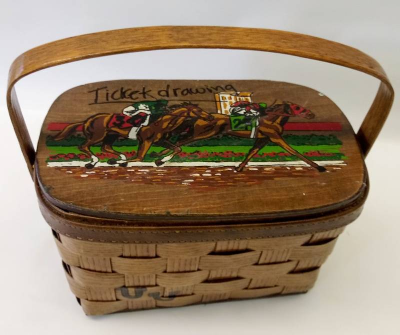 lot 1873 image: Race Horse Themed Wicker Basket