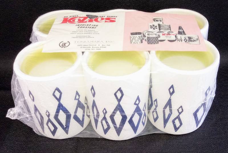 lot 1793 image: Vintage Sealed Styrafoam Koozies- 70s Throwback- 6 pack- Diamond Design