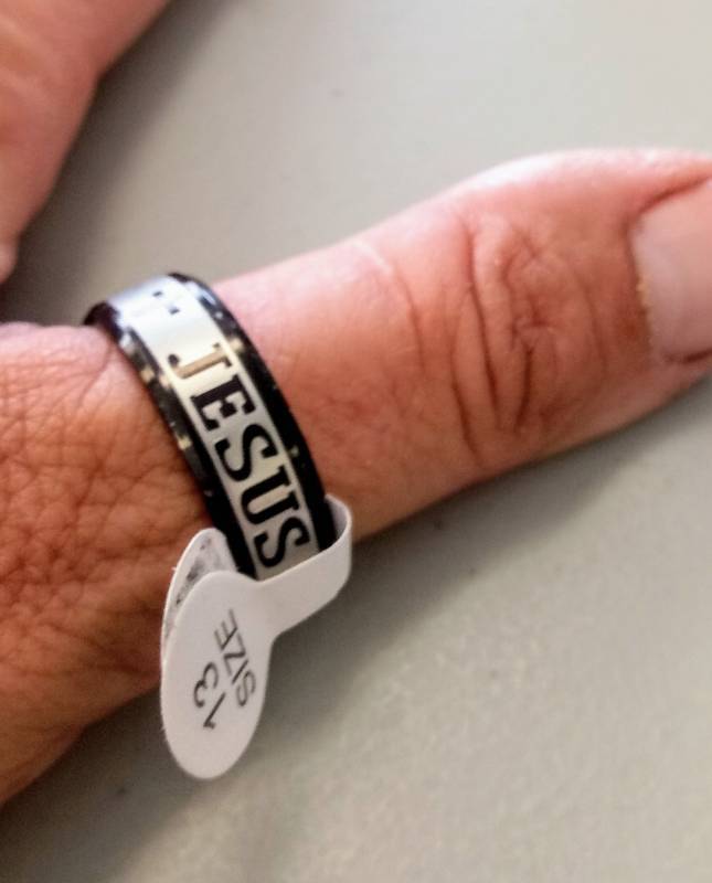 lot 1998 image: His & Hers Stainless Jesus Rings  Sizes 13 & 8