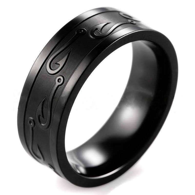 lot 1994 image: Black Stainless Fishing Hook Ring Size 12