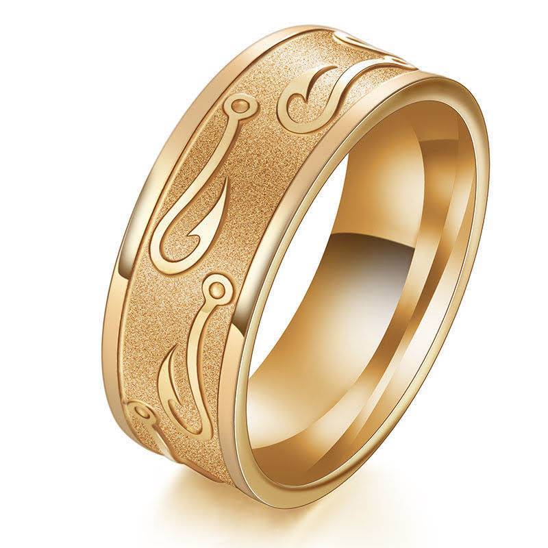 lot 1995 image: Gold Tone Stainless Fishing Hook Ring Size 9