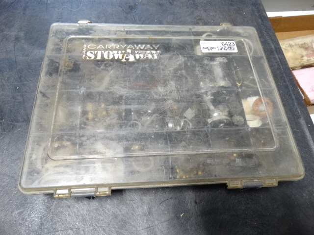 lot 6423 image: Hardware bin with plumbing suppliescomponents.