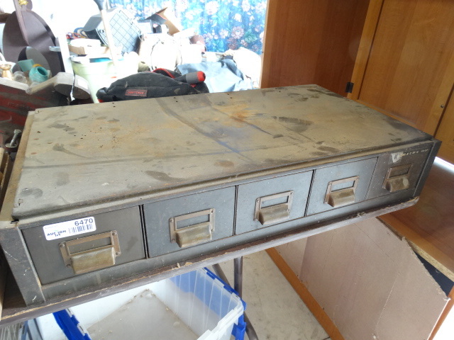 lot 6470 image: Metal Parts bin with contents.