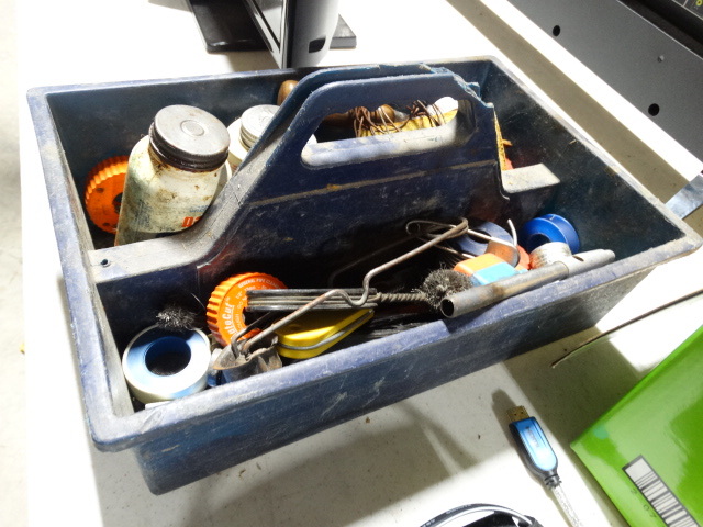 lot 6529 image: Lot with pipe thread compound, thread seal tape, paste flux and more.