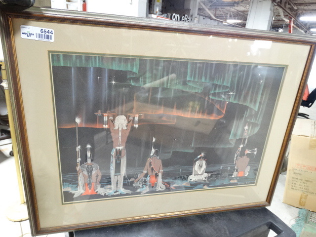 lot 6544 image: Black Bear Bosin framed print- Torches of the soul seekers