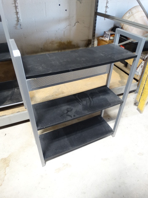 lot 6568 image: Wood shelf with metal frame.