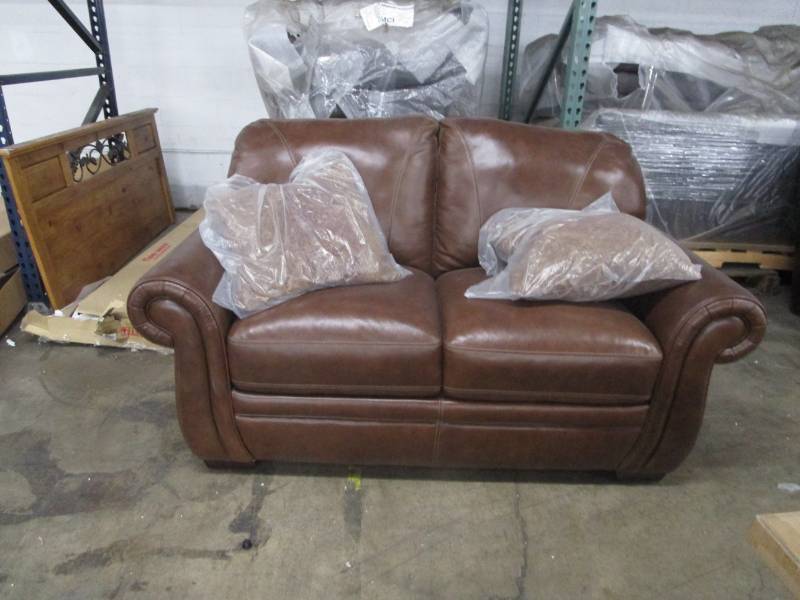 lot 2496 image: Viceroy Loveseat in Caramel MSRP $1,525.00