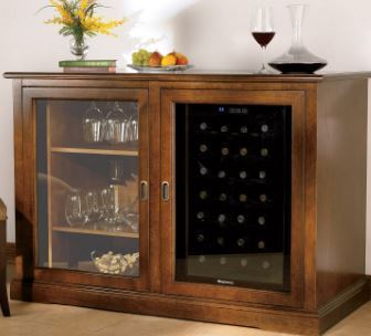 lot 18300 image: Siena Mezzo Wine Credenza (Walnut) MSRP $1,895.00 Wine Cooler Sold Separately