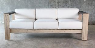 lot 1384 image: Montpelier Wood Patio Sofa with Sunbrella Fabric White - Smith & Hawke MSRP $748.99