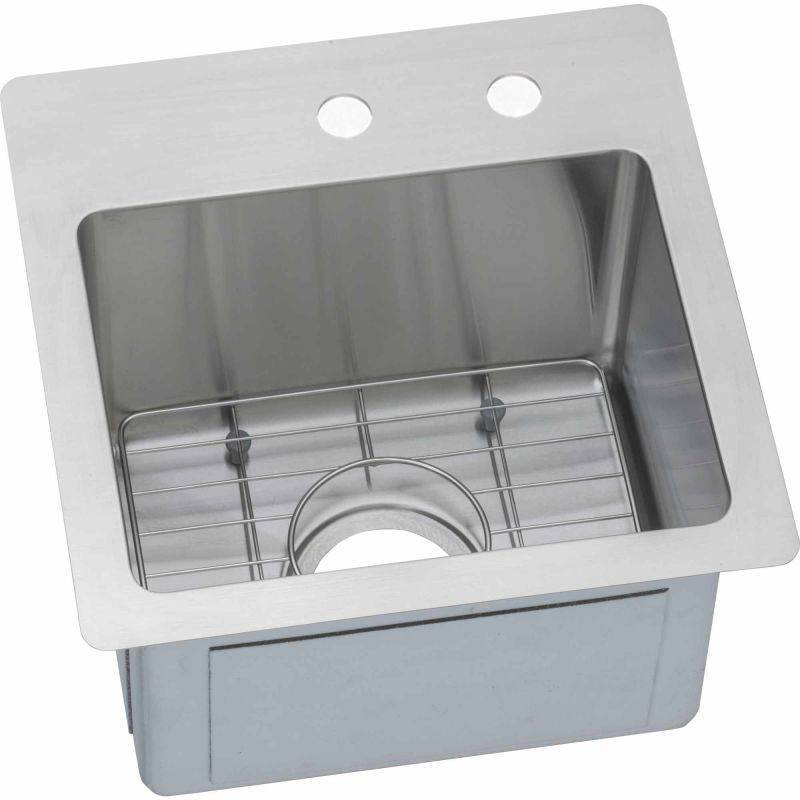 lot 5623 image: Elkay ECTSR15159BGMR2 Crosstown Stainless Steel Single Bowl Dual-Mount Sink Kit with 2 Faucet Holes
