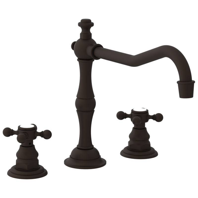 lot 5755 image: Newport Brass 94210B Oil Rubbed Bronze Kitchen Faucets Chesterfield Double Handle Widespread Kitchen Faucet with Metal Cross Handles (Low Lead Compliant)