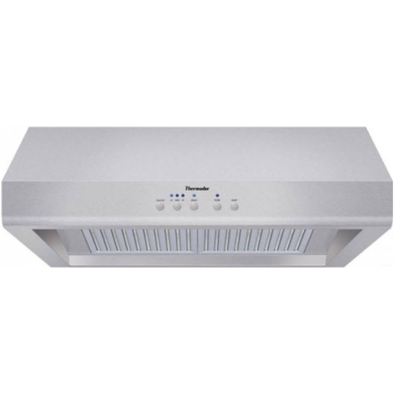 lot 5830 image: Thermador Professional Series HPWB30FS Pro-Style Canopy Wall Hood with Internal Blower, Halogen Lighting, 3 Fan Speeds and Dishwasher-Safe Baffle Filters 30-Inch, 600 CFM Blower