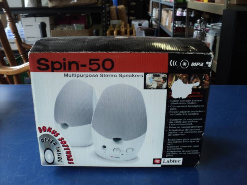 lot 7894 image: Spin 50 Multi-purpose Stereo Speakers, powers on