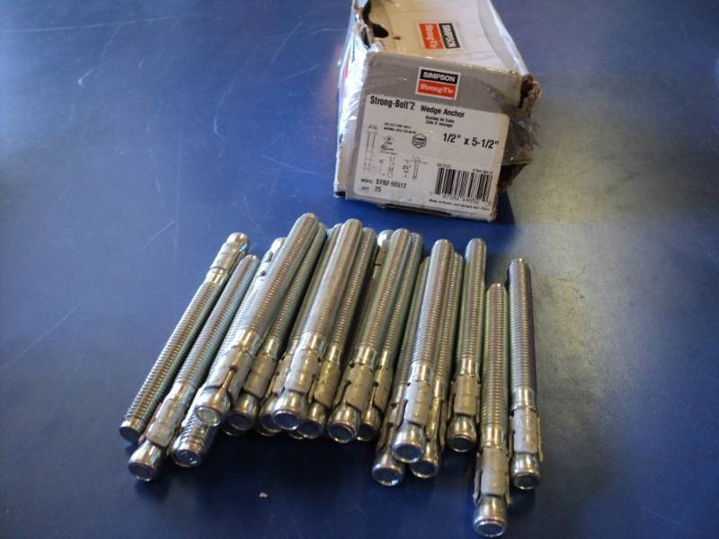 lot 8688 image: (1) box Simpson Strong Tie Strong Bolt 2 Wedge Anchor 12 x 5-12 Model STB2-50512, (21) bolts