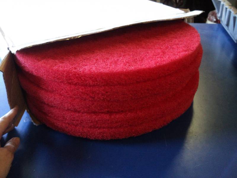 lot 8714 image: (1) box of (5) 16 diameter Red Spray Buffing cleaning pads