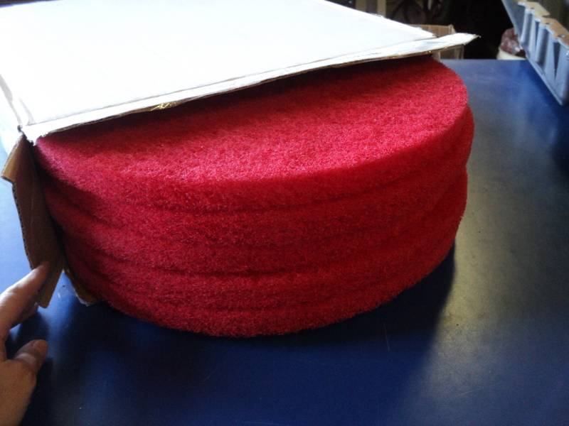 lot 8715 image: (1) box of (5) 16 diameter Red Spray Buffing cleaning pads