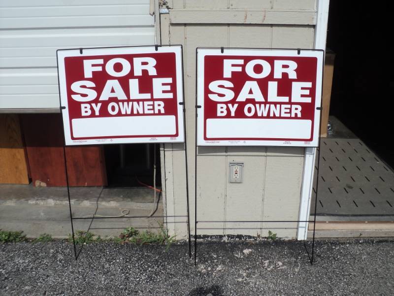 lot 8778 image: (2) ct lot Hillman Sign Center signs, For Sale By Owner double sided, metal stands, approx 2 x 18 sign, 43 tall with