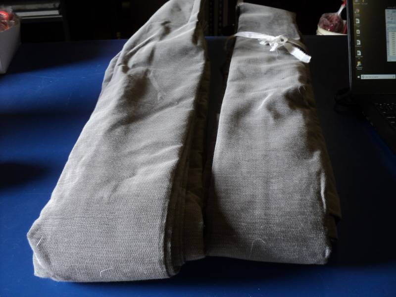 lot 8789 image: (1) pair Gray drapes, 46 x 8, drapes are used but in good condition, they will need to be washed and pressed