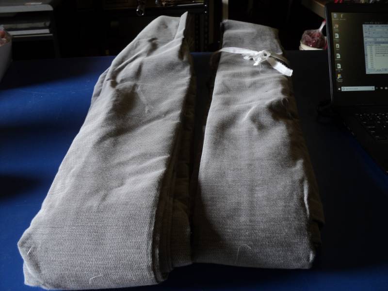 lot 8790 image: (1) pair Gray drapes, 46 x 8, drapes are used but in good condition, they will need to be washed and pressed