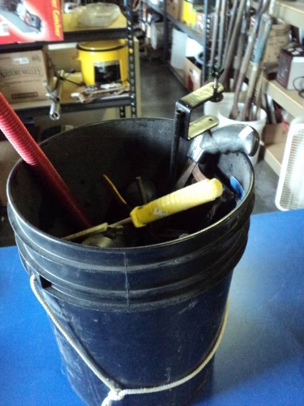 lot 8856 image: 16 lbs hand tools and hardware in a 5 gallon bucket