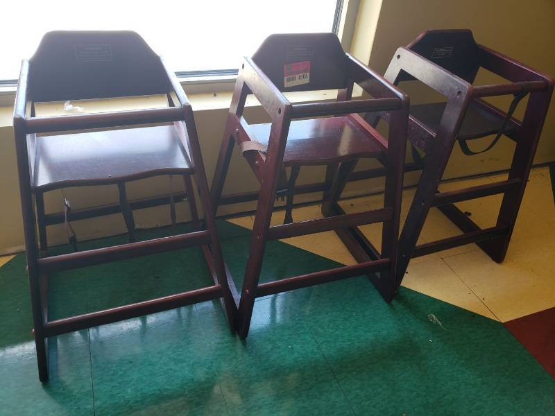lot 8506 image: (3) wooden high chairs