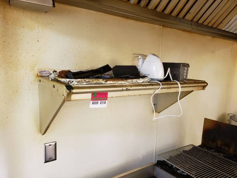 lot 8558 image: 36  stainless wall shelf with ticket rail