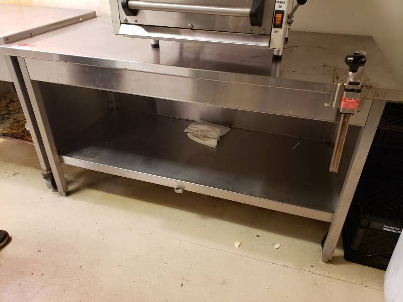 lot 8565 image: All Stainless steel table with can opener