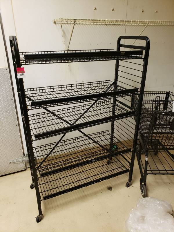 lot 8577 image: Black rack and wall shelf