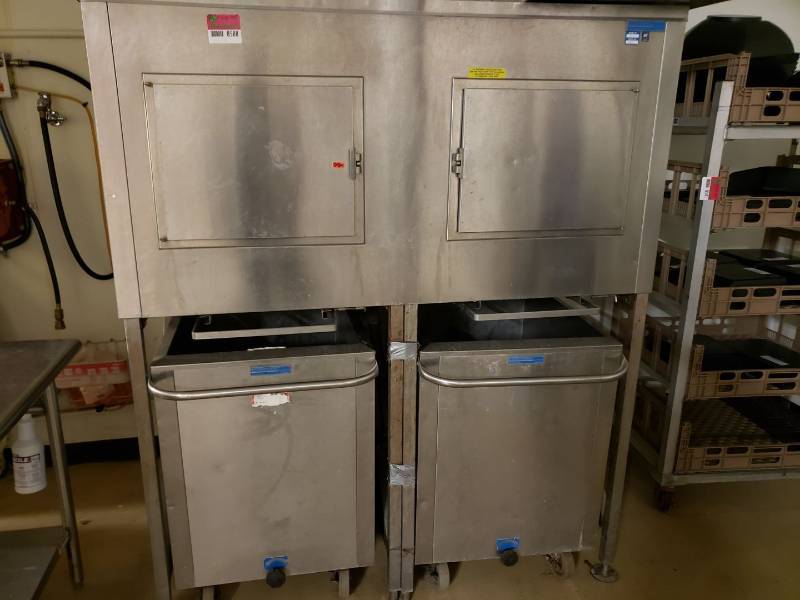 lot 8588 image: Stainless ice bin and 2 ice carts