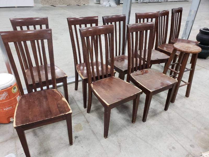 lot 8823 image: (9) wooden chairs and a stool